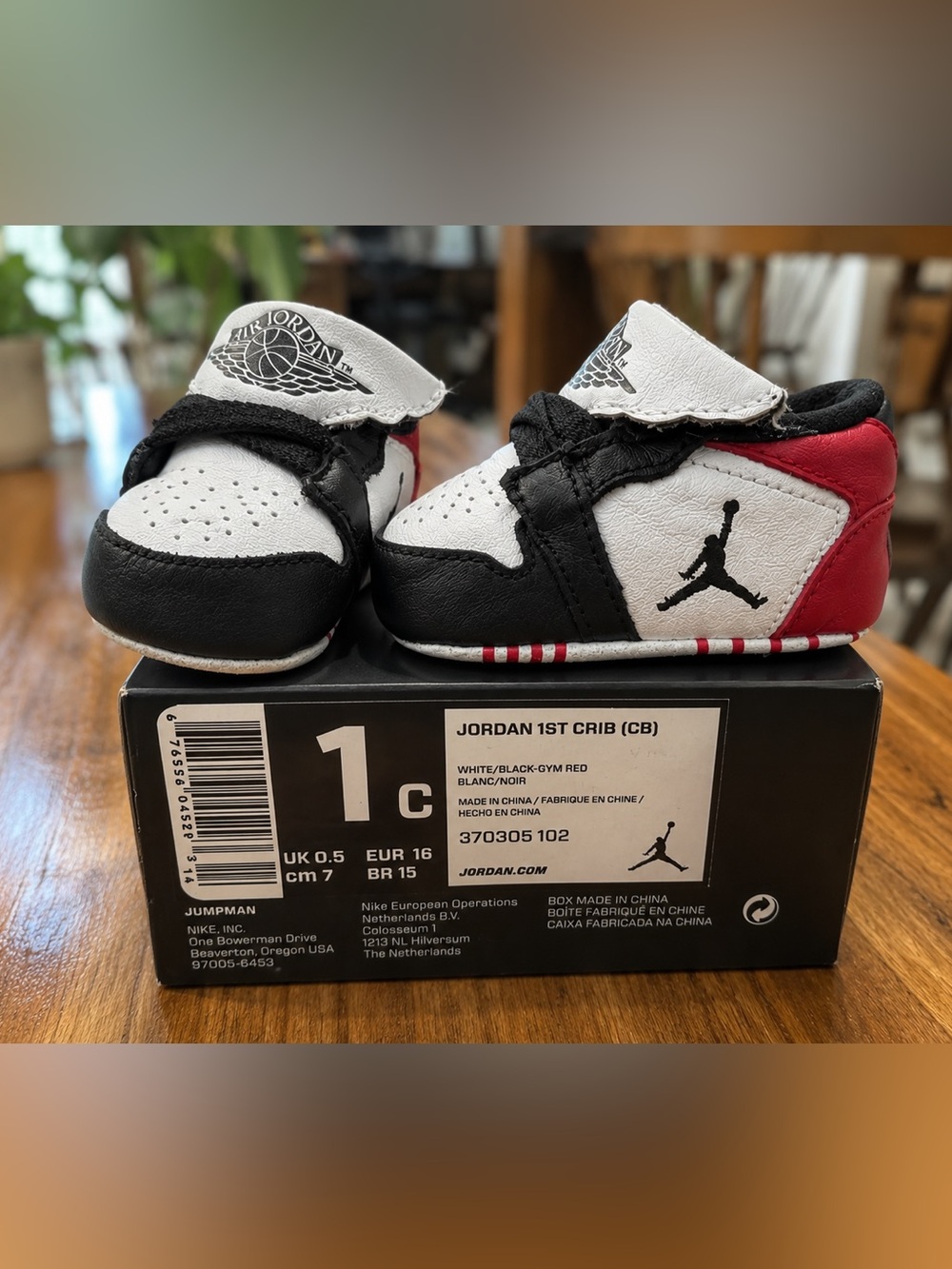 Jordan Baby Crib Shoes in White, Black & Red